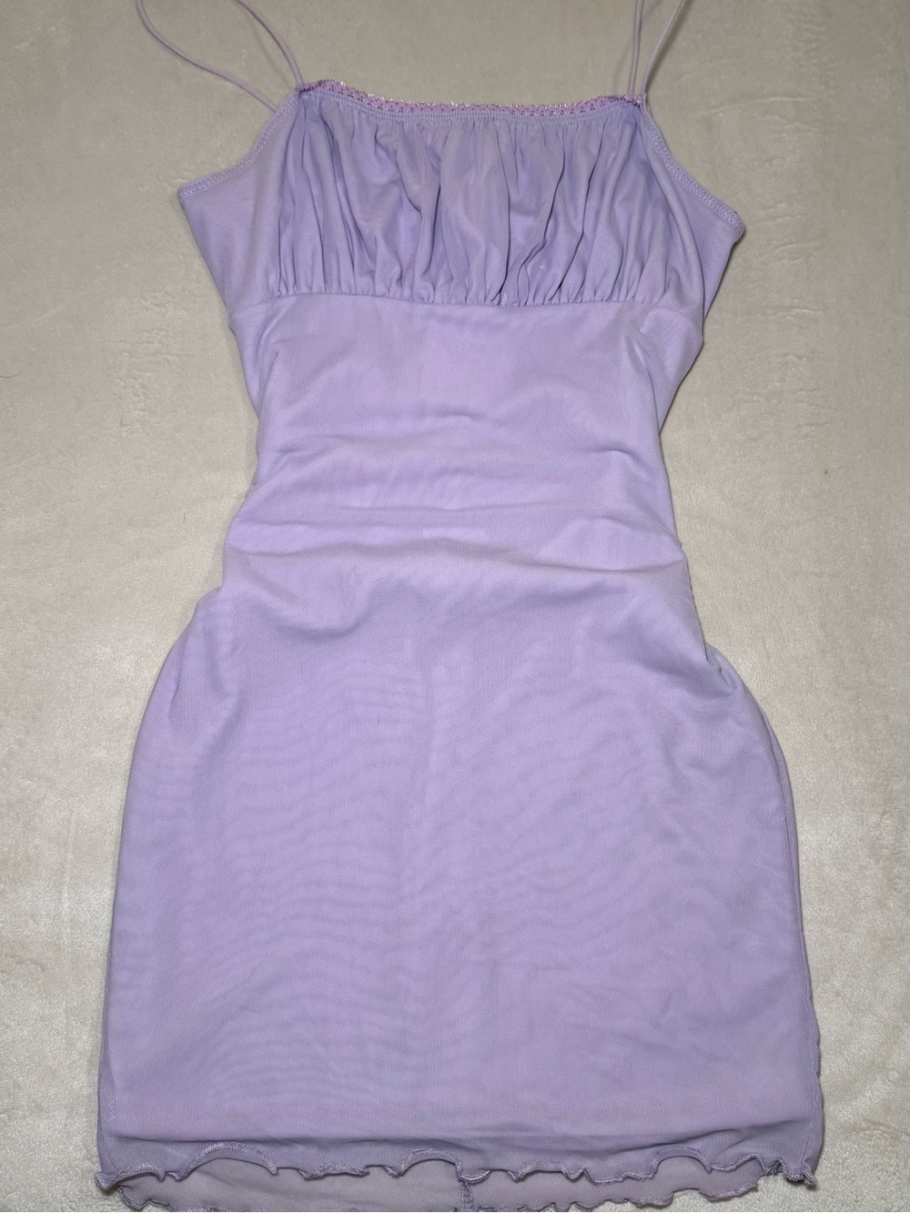 Forever 21 Pastel Lilac Mesh Ruched Bust Bodycon Mini Dress